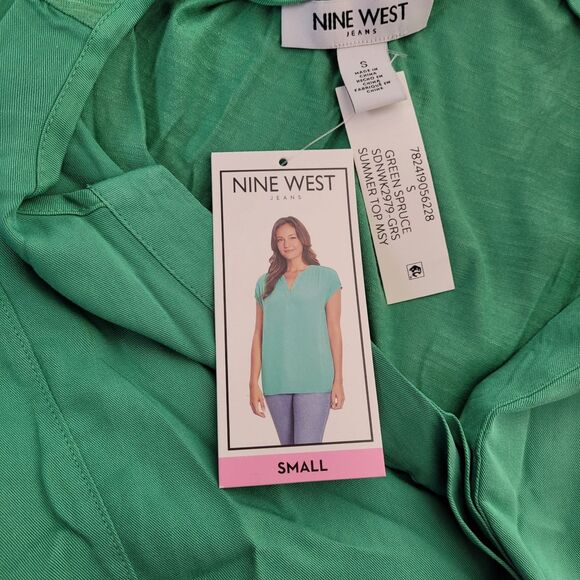 Nine West Women's Cap Sleeve V-Neck Fashion Top Green Spruce Small - Picture 6 of 10